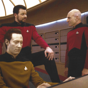 Signed 8x10 – Data on the Bridge with Picard & Riker (Star Trek TNG)